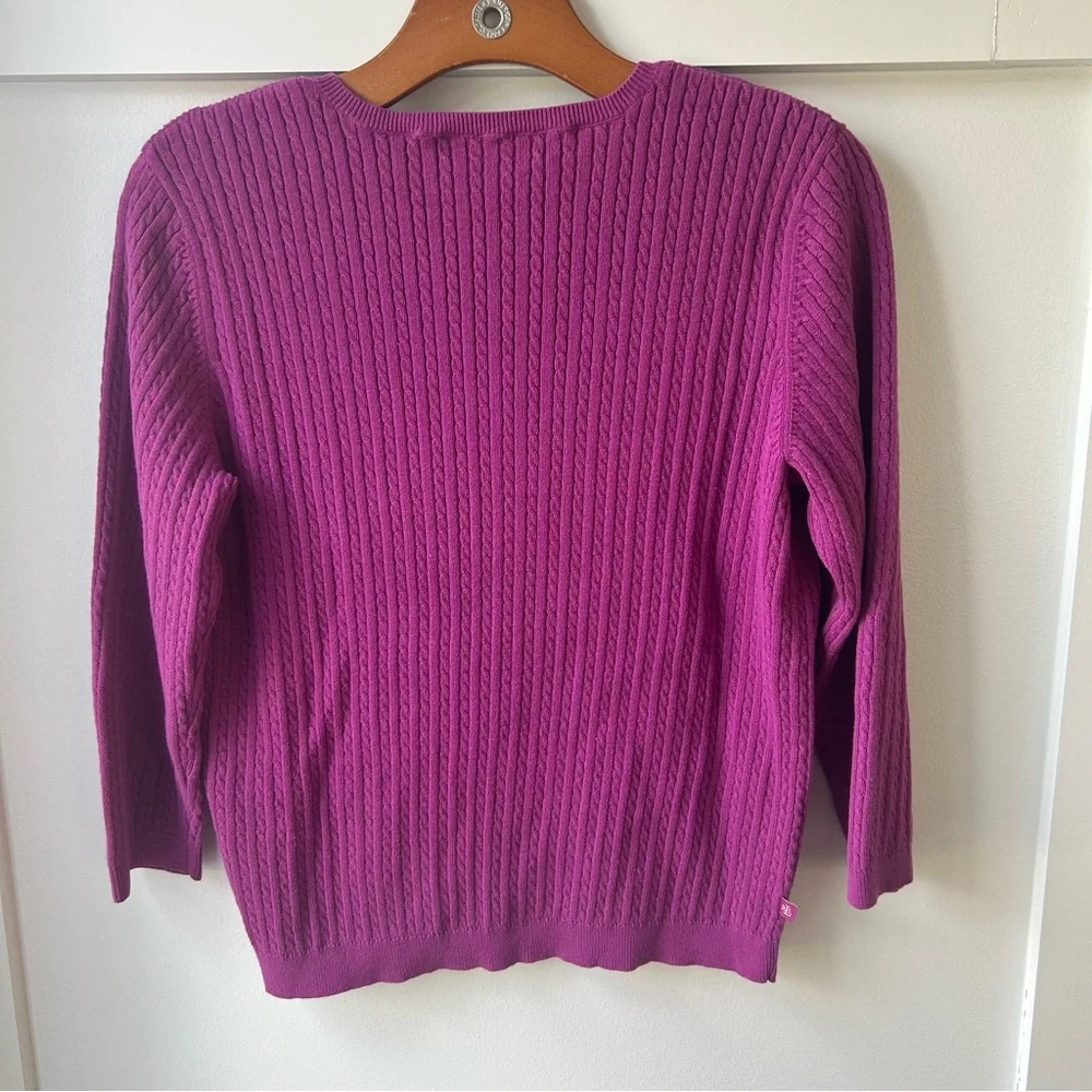 Lauren Ralph Lauren Women's Sweater 100%‎ Cotton Purple Cable Knit V-Neck Large